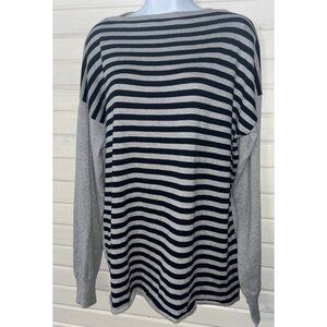 NWT Ma'ry'ya Sz LARGE Gray Stripe Boatneck Pullover Cotton Sweater Italy $295